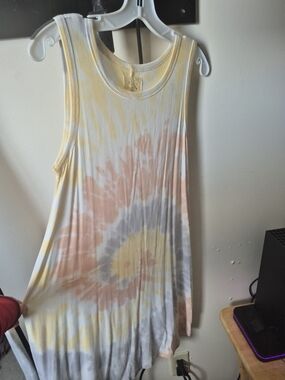 Thread & Supply Pastel Tie-Dye Swing Tank Top - Yellow, Peach, Gray